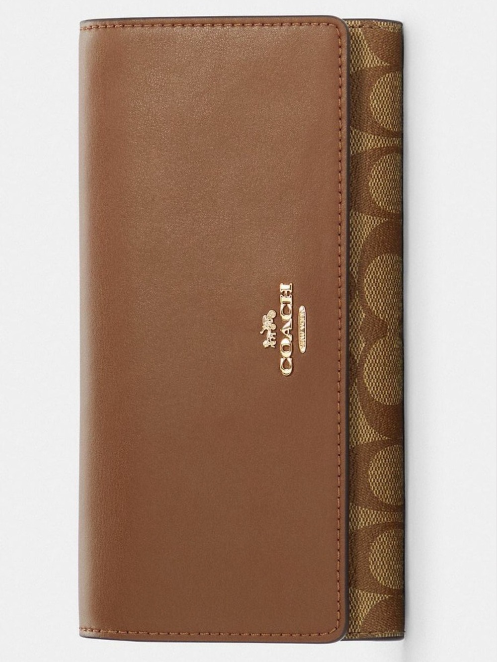 Coach C5966 Slim Trifold Wallet in Signature Canvas in Gold/Khaki Saddle 2